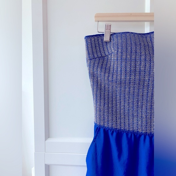 Blue and Silver Embroidered Mini Strapless Romper - Picture 4 of 10